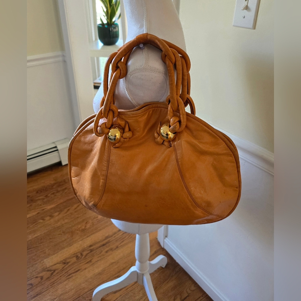 Giovanni Raspini Italian Leather Hobo Creation Ema GG Glossy Apricot Purse Vtg - Picture 7 of 16